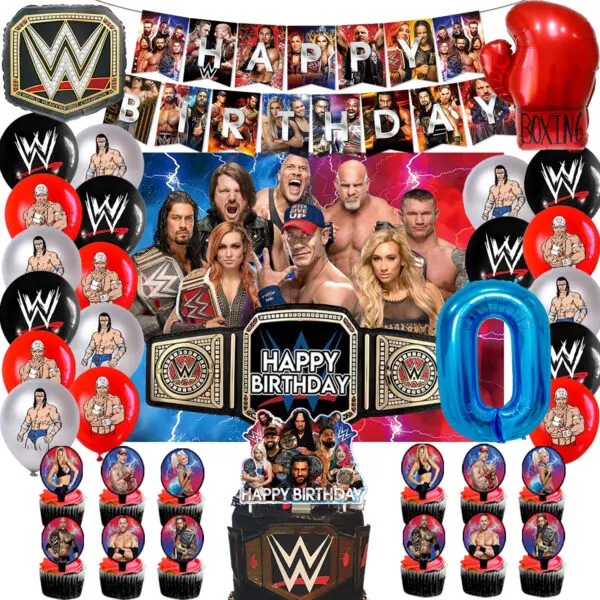 WWE World Wrestling Balloons Waistband Birthday Party Decors Boy Favors Banner Backdrop Plate Cake Toppers Foil Boxing Ballons - Image 8