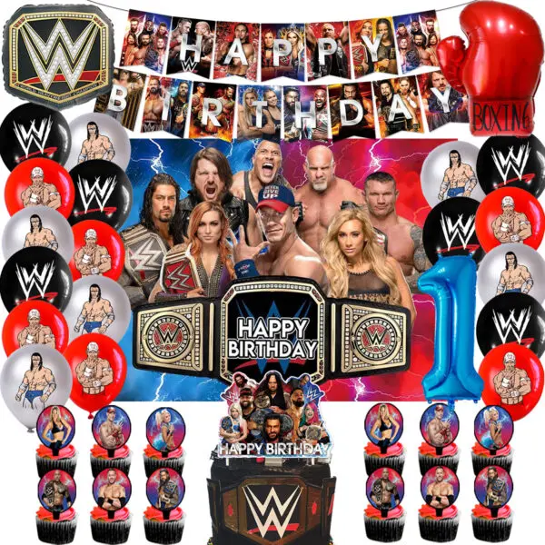 WWE World Wrestling Balloons Waistband Birthday Party Decors Boy Favors Banner Backdrop Plate Cake Toppers Foil Boxing Ballons - Image 9