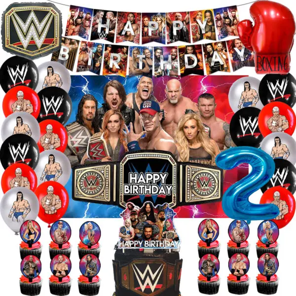 WWE World Wrestling Balloons Waistband Birthday Party Decors Boy Favors Banner Backdrop Plate Cake Toppers Foil Boxing Ballons - Image 10