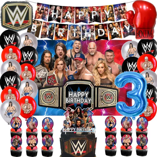 WWE World Wrestling Balloons Waistband Birthday Party Decors Boy Favors Banner Backdrop Plate Cake Toppers Foil Boxing Ballons - Image 11