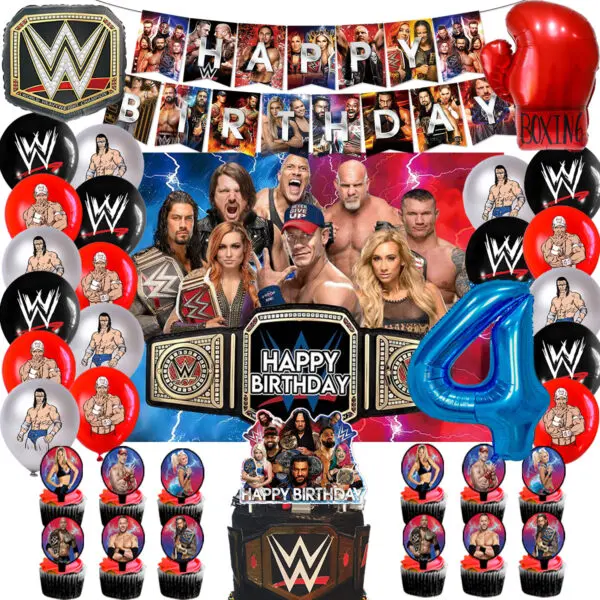 WWE World Wrestling Balloons Waistband Birthday Party Decors Boy Favors Banner Backdrop Plate Cake Toppers Foil Boxing Ballons - Image 12