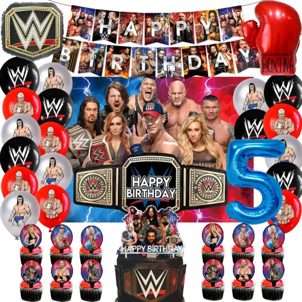 WWE World Wrestling Balloons Waistband Birthday Party Decors Boy Favors Banner Backdrop Plate Cake Toppers Foil Boxing Ballons - Image 13
