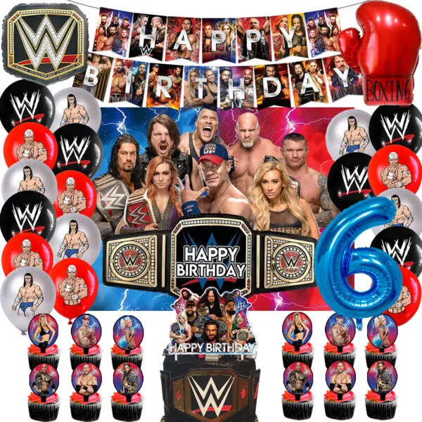 WWE World Wrestling Balloons Waistband Birthday Party Decors Boy Favors Banner Backdrop Plate Cake Toppers Foil Boxing Ballons - Image 14