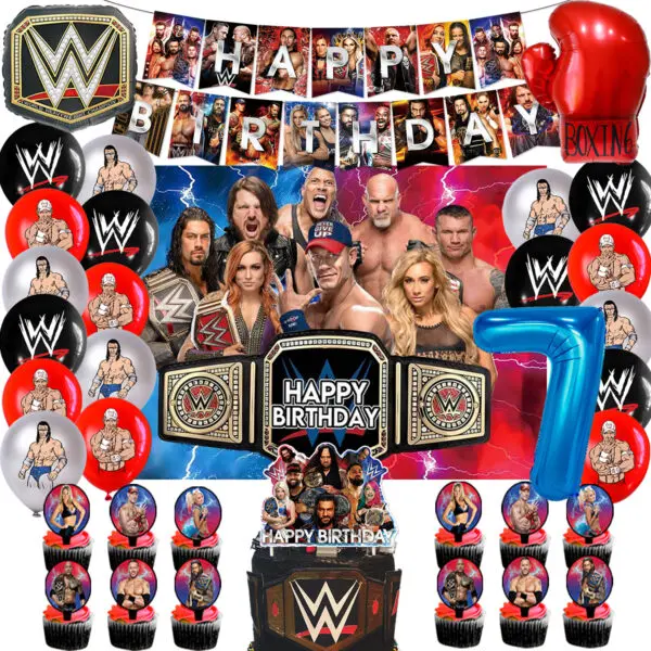 WWE World Wrestling Balloons Waistband Birthday Party Decors Boy Favors Banner Backdrop Plate Cake Toppers Foil Boxing Ballons - Image 15