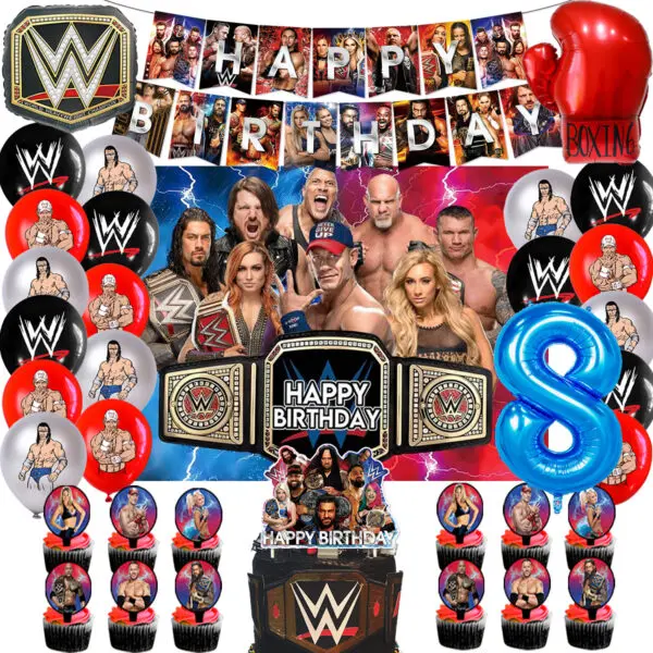 WWE World Wrestling Balloons Waistband Birthday Party Decors Boy Favors Banner Backdrop Plate Cake Toppers Foil Boxing Ballons - Image 16
