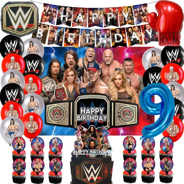 WWE World Wrestling Balloons Waistband Birthday Party Decors Boy Favors Banner Backdrop Plate Cake Toppers Foil Boxing Ballons - Image 17