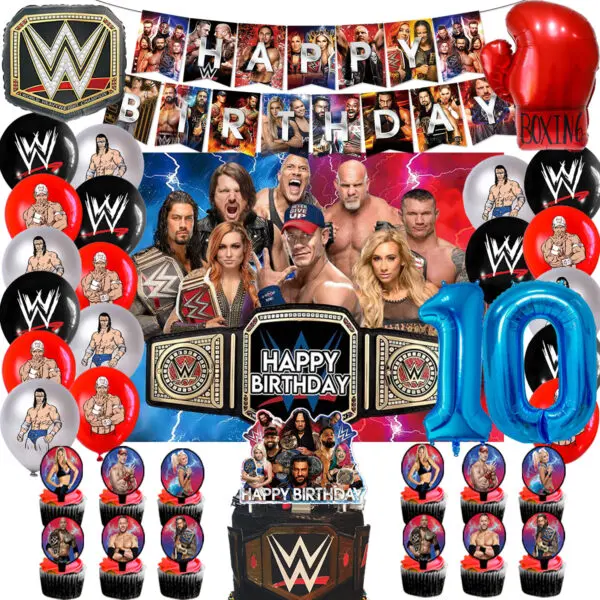 WWE World Wrestling Balloons Waistband Birthday Party Decors Boy Favors Banner Backdrop Plate Cake Toppers Foil Boxing Ballons - Image 18