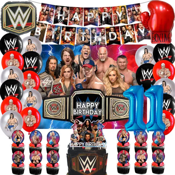 WWE World Wrestling Balloons Waistband Birthday Party Decors Boy Favors Banner Backdrop Plate Cake Toppers Foil Boxing Ballons - Image 19