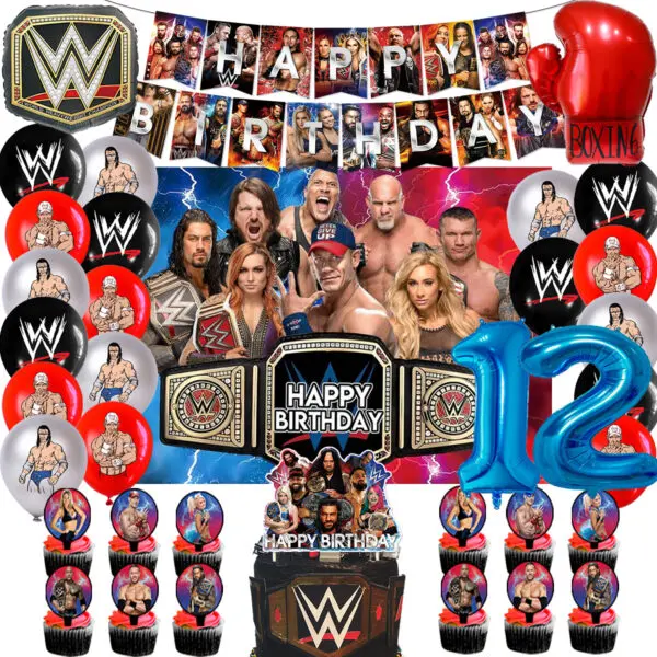 WWE World Wrestling Balloons Waistband Birthday Party Decors Boy Favors Banner Backdrop Plate Cake Toppers Foil Boxing Ballons - Image 20
