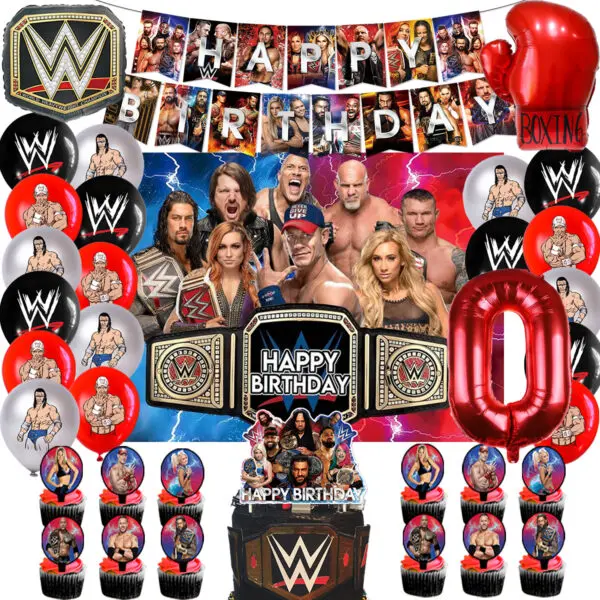 WWE World Wrestling Balloons Waistband Birthday Party Decors Boy Favors Banner Backdrop Plate Cake Toppers Foil Boxing Ballons - Image 21