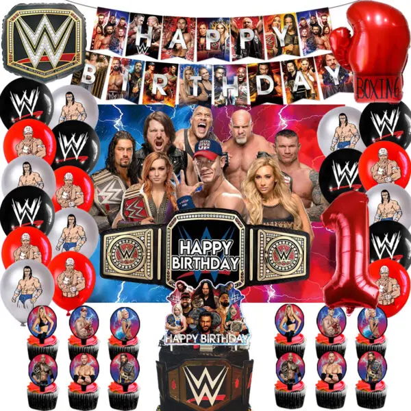 WWE World Wrestling Balloons Waistband Birthday Party Decors Boy Favors Banner Backdrop Plate Cake Toppers Foil Boxing Ballons - Image 22