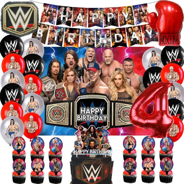 WWE World Wrestling Balloons Waistband Birthday Party Decors Boy Favors Banner Backdrop Plate Cake Toppers Foil Boxing Ballons - Image 25