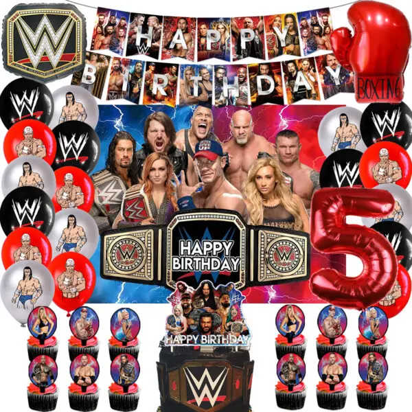 WWE World Wrestling Balloons Waistband Birthday Party Decors Boy Favors Banner Backdrop Plate Cake Toppers Foil Boxing Ballons - Image 26