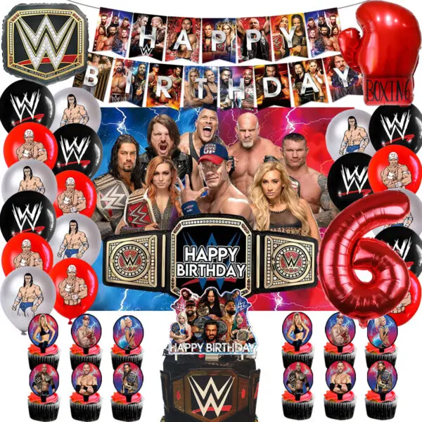 WWE World Wrestling Balloons Waistband Birthday Party Decors Boy Favors Banner Backdrop Plate Cake Toppers Foil Boxing Ballons - Image 27