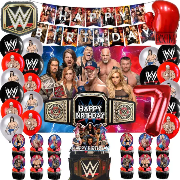 WWE World Wrestling Balloons Waistband Birthday Party Decors Boy Favors Banner Backdrop Plate Cake Toppers Foil Boxing Ballons - Image 28