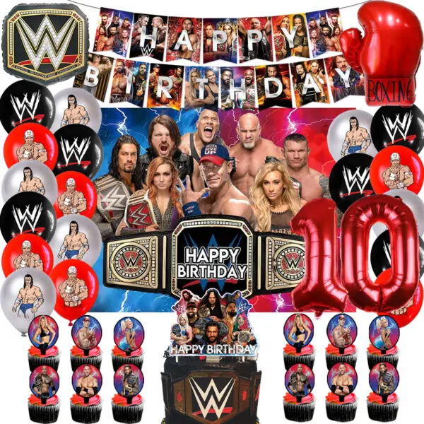 WWE World Wrestling Balloons Waistband Birthday Party Decors Boy Favors Banner Backdrop Plate Cake Toppers Foil Boxing Ballons - Image 31