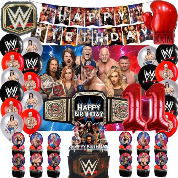 WWE World Wrestling Balloons Waistband Birthday Party Decors Boy Favors Banner Backdrop Plate Cake Toppers Foil Boxing Ballons - Image 32