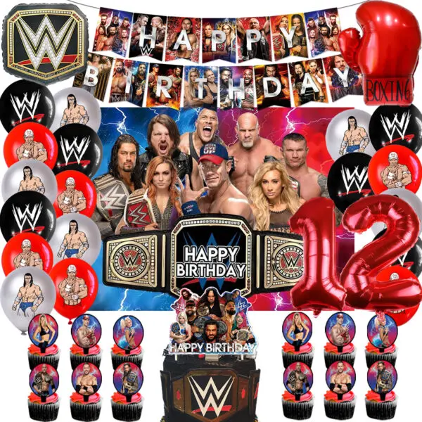 WWE World Wrestling Balloons Waistband Birthday Party Decors Boy Favors Banner Backdrop Plate Cake Toppers Foil Boxing Ballons - Image 33