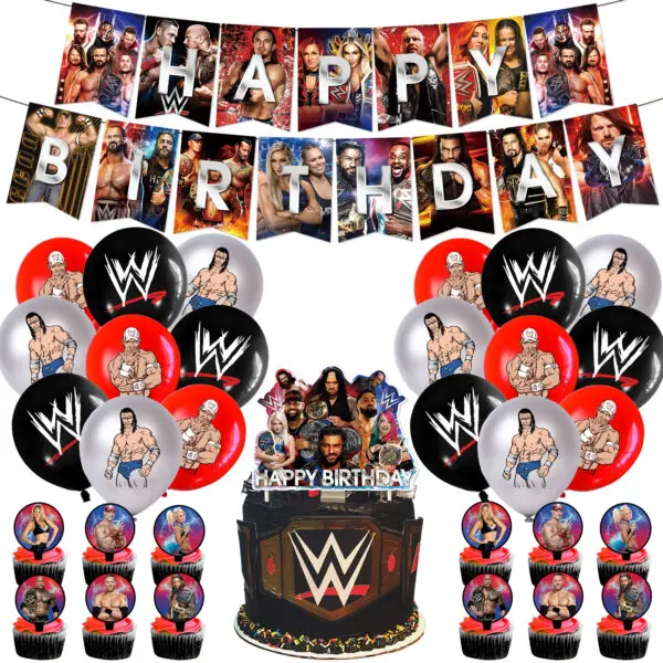 WWE World Wrestling Balloons Waistband Birthday Party Decors Boy Favors Banner Backdrop Plate Cake Toppers Foil Boxing Ballons - Image 39