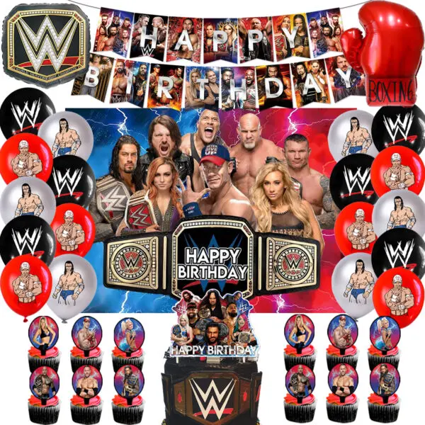 WWE World Wrestling Balloons Waistband Birthday Party Decors Boy Favors Banner Backdrop Plate Cake Toppers Foil Boxing Ballons - Image 40