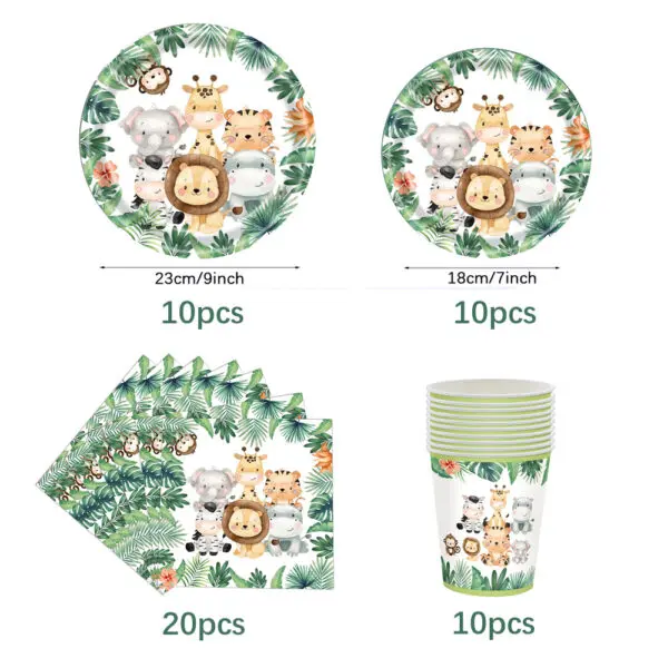Jungle Birthday Disposable Tableware Wild One Paper Plates Cups Napkins Tablecloth Safari Jungle Animals Theme Party Decorations - Image 3