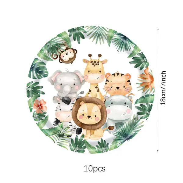 Jungle Birthday Disposable Tableware Wild One Paper Plates Cups Napkins Tablecloth Safari Jungle Animals Theme Party Decorations - Image 10