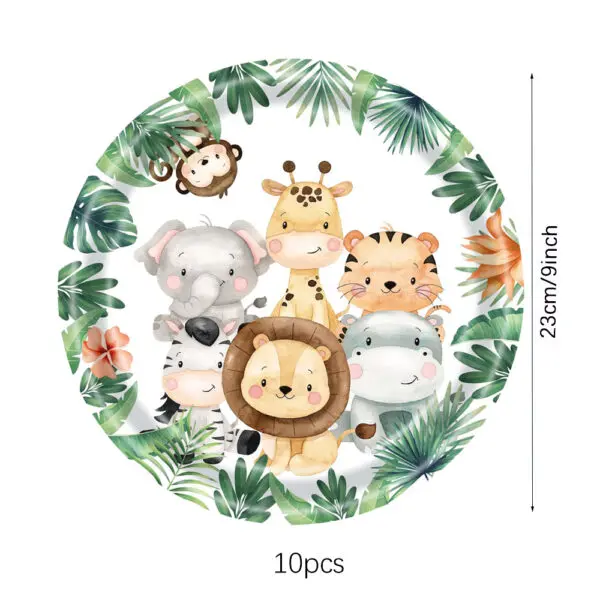 Jungle Birthday Disposable Tableware Wild One Paper Plates Cups Napkins Tablecloth Safari Jungle Animals Theme Party Decorations - Image 11