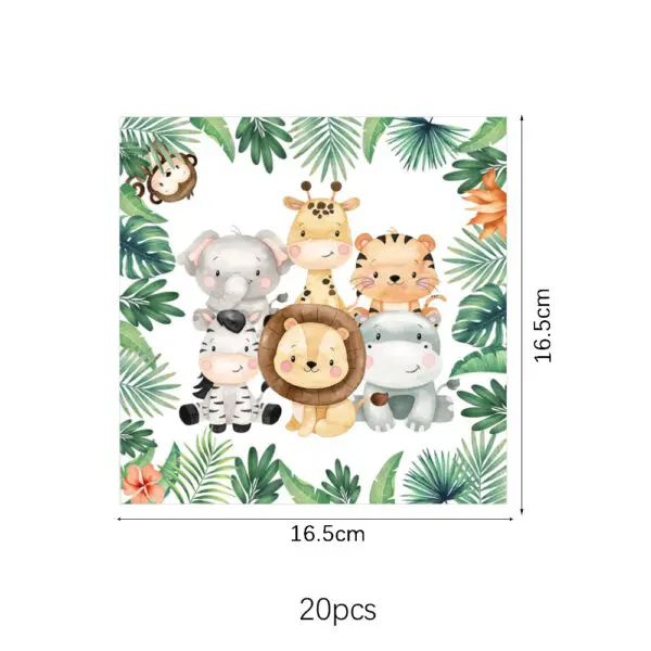 Jungle Birthday Disposable Tableware Wild One Paper Plates Cups Napkins Tablecloth Safari Jungle Animals Theme Party Decorations - Image 13