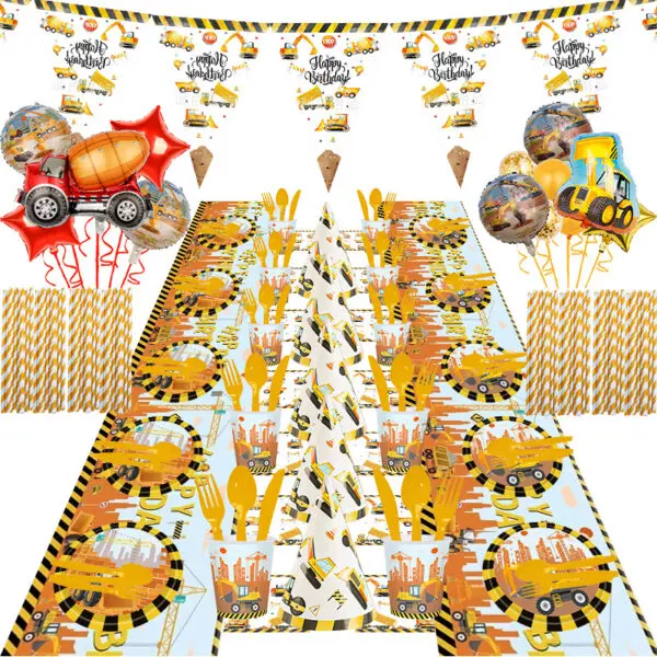 Construction Birthday Party Decorations Theme Happy Birthday Balloons Car Paper Cups Plates Cake Napkins Kids Boys Party Gifts