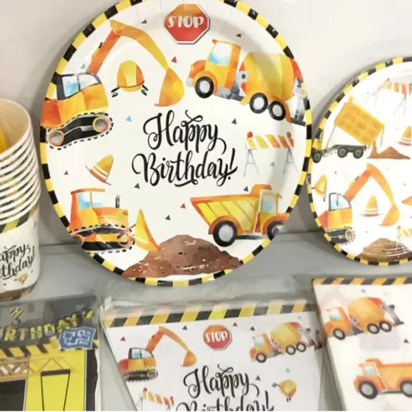 Construction Birthday Party Decorations Theme Happy Birthday Balloons Car Paper Cups Plates Cake Napkins Kids Boys Party Gifts - Image 4
