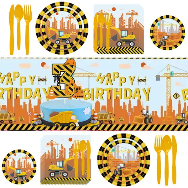 Construction Birthday Party Decorations Theme Happy Birthday Balloons Car Paper Cups Plates Cake Napkins Kids Boys Party Gifts - Image 5