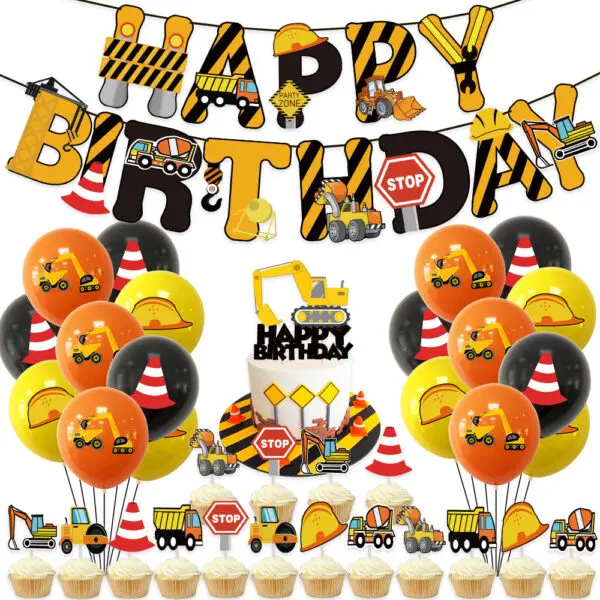 Construction Birthday Party Decorations Theme Happy Birthday Balloons Car Paper Cups Plates Cake Napkins Kids Boys Party Gifts - Image 25