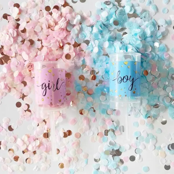 Gender Reveal Confetti Push Cannon Boy Blue and Girl Pink Paper Poppers for Gender Reveal Baby Shower Party Decorations Supplies