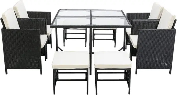 mcc direct 9 Pieces Rattan Garden Furniture Outdoor Chair & Table 4+4+1 Set Cuba - Image 2