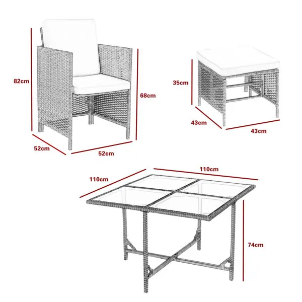 mcc direct 9 Pieces Rattan Garden Furniture Outdoor Chair & Table 4+4+1 Set Cuba - Image 6