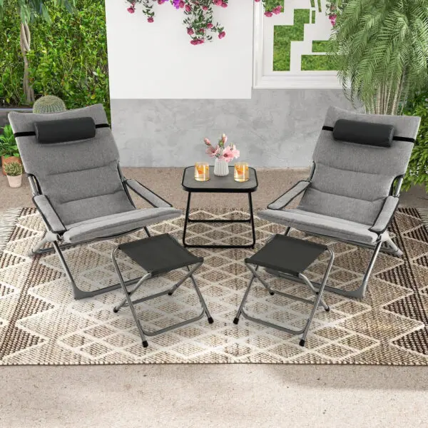 GOFLAME 5pcs Patio Folding Sling Chair Set Ottoman Table Portable Headrest Outdoor Beach - Image 4