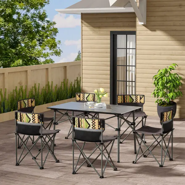 Portable Outdoor Picnic Camping Table and Chair Set, Six Chairs