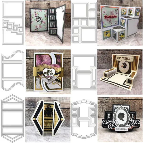 Center/Scalloped/Center Stepper Easel Card Metal Cutting Dies Series Curvy Shutter Frame Die Cut For DIY Scrapbook Making Craft