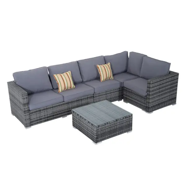 Outsunny 4 Pieces Rattan Garden Furniture Set, Wicker Outdoor Furniture with Corner Sofa Loveseat Coffee Table Cushions