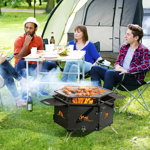 GOFLAME Outdoor Fire Stove with Grill, Portable Charcoal Barbecue Grill with Bakelite Handles - Image 4