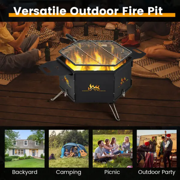 GOFLAME Outdoor Fire Stove with Grill, Portable Charcoal Barbecue Grill with Bakelite Handles - Image 5