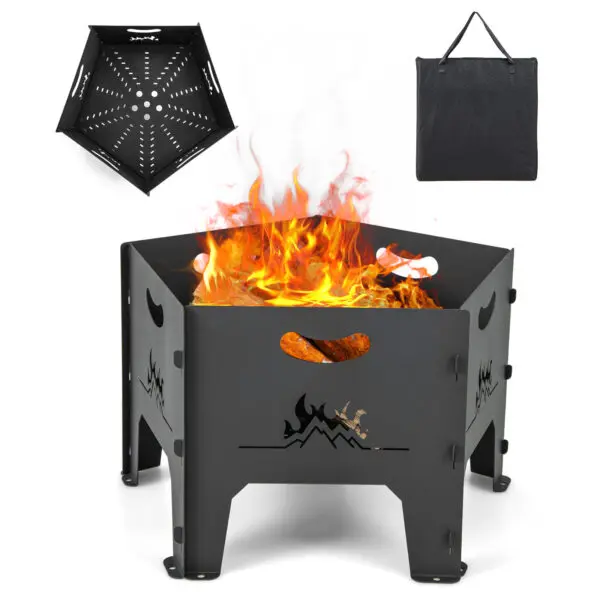 GOFLAME Fire Pit for Outside,Collapsible Portable Plug Fire Pit with Storage Bag, Outdoor Wood Burning Pit