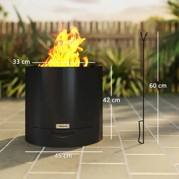Outsunny Outdoor Round Fire Pit with Ash Tray, Wood Burning Firepit with Fire Poker for Patio Bonfire BBQ Camping, Black - Image 4