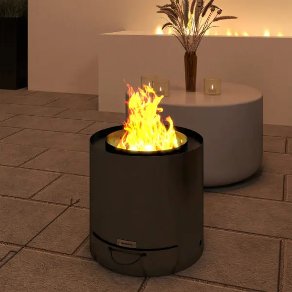 Outsunny Outdoor Round Fire Pit with Ash Tray, Wood Burning Firepit with Fire Poker for Patio Bonfire BBQ Camping, Black - Image 5