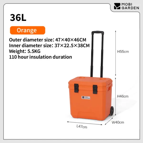 Mobi Garden Portable Wheeled Cooler Insulated Ice Box for Car Picnics Outdoor Camping Fresh Food Storage - Image 8