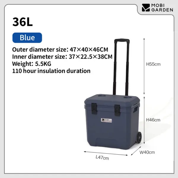 Mobi Garden Portable Wheeled Cooler Insulated Ice Box for Car Picnics Outdoor Camping Fresh Food Storage - Image 11