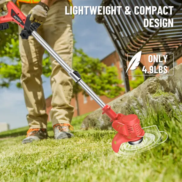 21V Grass Trimmer Red Electric Cordless Strimmer with 2 Battery Lawn Mower Telescopic for Garden Clearing Weeds Flower Trees
