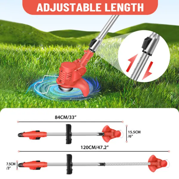 21V Grass Trimmer Red Electric Cordless Strimmer with 2 Battery Lawn Mower Telescopic for Garden Clearing Weeds Flower Trees - Image 2