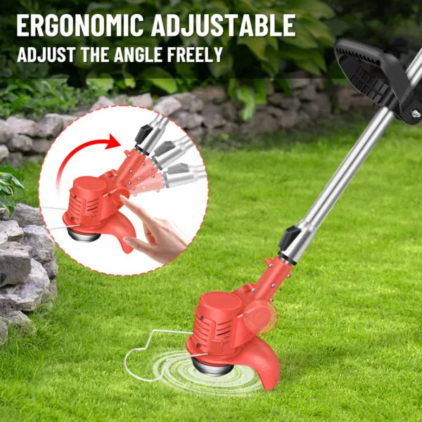 21V Grass Trimmer Red Electric Cordless Strimmer with 2 Battery Lawn Mower Telescopic for Garden Clearing Weeds Flower Trees - Image 4