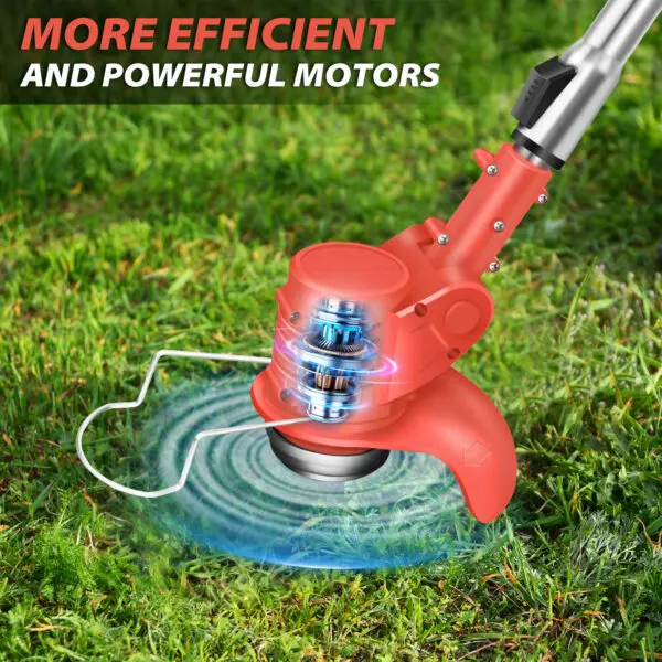 21V Grass Trimmer Red Electric Cordless Strimmer with 2 Battery Lawn Mower Telescopic for Garden Clearing Weeds Flower Trees - Image 5
